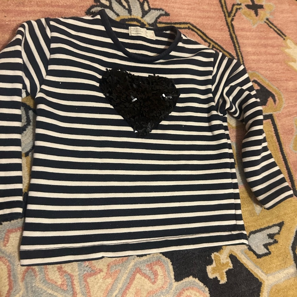 Striped Zara black and White Kids Shirt with Heart Design